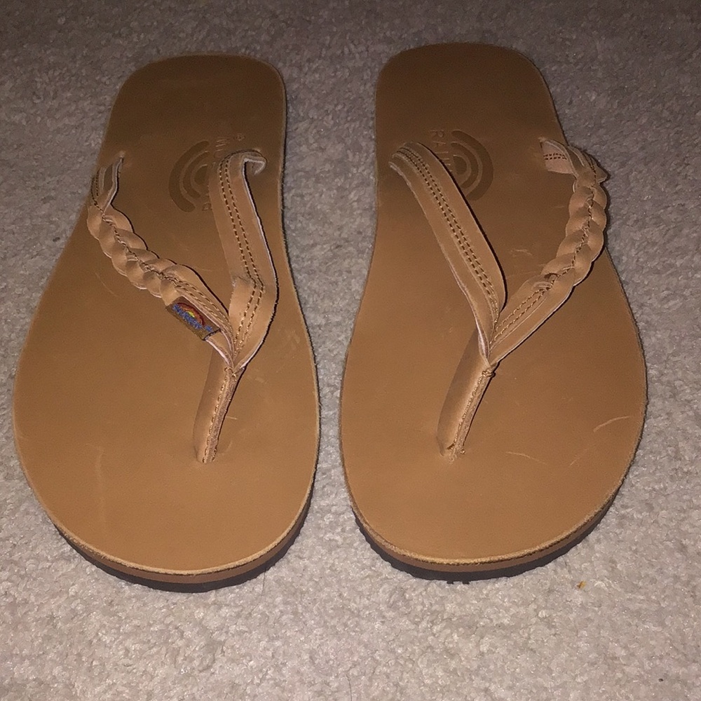 Rainbow Tan Braided Flip Flops sandals